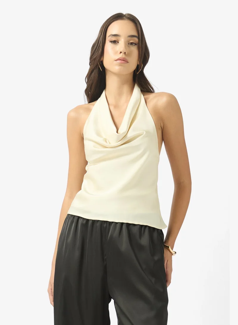 Ginger Halter Neck Satin Top with Lace Detail