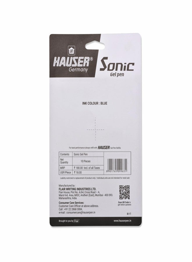 Hauser Sonic X Gel Pen Card Pack | Water Proof Ink For Smooth Flow System | Comfortable Grip With Smudge Free Writing | Sturdy Refillable Pen | Blue Ink, Set Of 10 Pens x 2 Packs - Image 4
