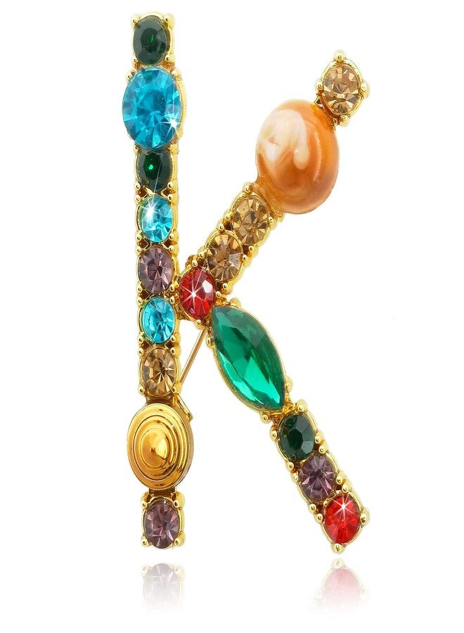ETHOON Letter Brooch Pins Initial Colorful Rhinestone Resin Brooch for Women Crafts Breastpin Gold K - Image 1