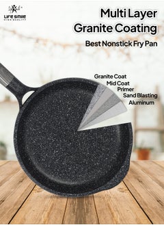 Life Smile 26cm (2 Liter)  Frying Pan With Lid - 5 Layer Granite Coating Fry Pan | Multiple Hob Compatibility | Heat-Resistant Handle Hanging Loop | Induction bottom  - Image 4