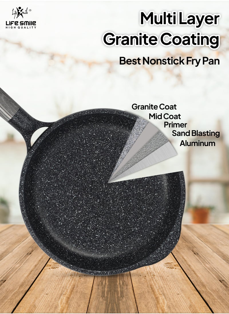 Life Smile 26cm (2 Liter)  Frying Pan With Lid - 5 Layer Granite Coating Fry Pan | Multiple Hob Compatibility | Heat-Resistant Handle Hanging Loop | Induction bottom  - Image 4