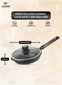 Life Smile 26cm (2 Liter)  Frying Pan With Lid - 5 Layer Granite Coating Fry Pan | Multiple Hob Compatibility | Heat-Resistant Handle Hanging Loop | Induction bottom  - Image 3