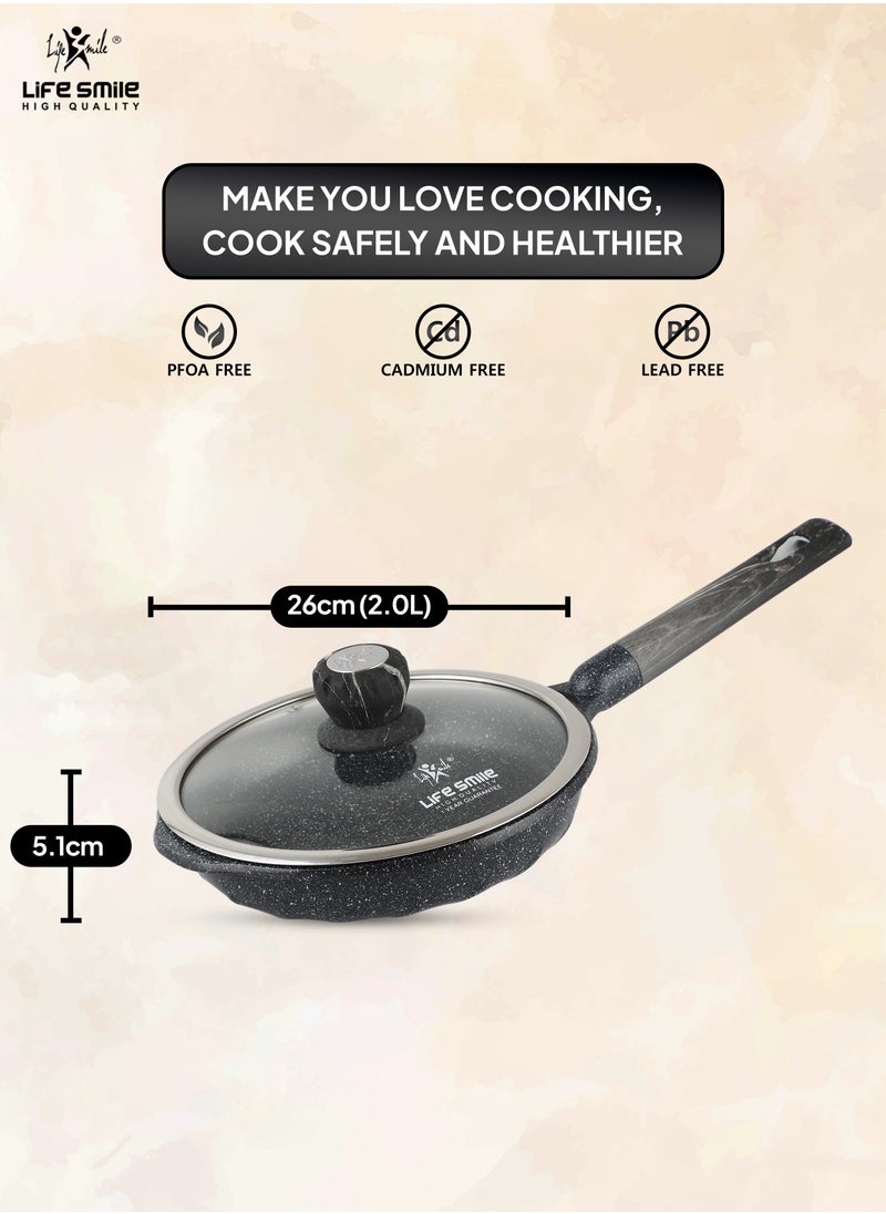 Life Smile 26cm (2 Liter)  Frying Pan With Lid - 5 Layer Granite Coating Fry Pan | Multiple Hob Compatibility | Heat-Resistant Handle Hanging Loop | Induction bottom  - Image 3