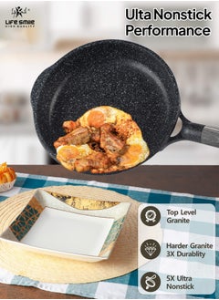 Life Smile 26cm (2 Liter)  Frying Pan With Lid - 5 Layer Granite Coating Fry Pan | Multiple Hob Compatibility | Heat-Resistant Handle Hanging Loop | Induction bottom  - Image 5