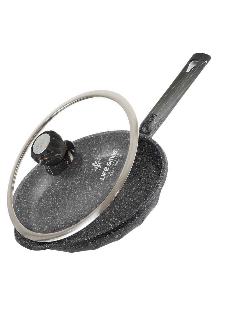 Life Smile 26cm (2 Liter)  Frying Pan With Lid - 5 Layer Granite Coating Fry Pan | Multiple Hob Compatibility | Heat-Resistant Handle Hanging Loop | Induction bottom  - Image 1