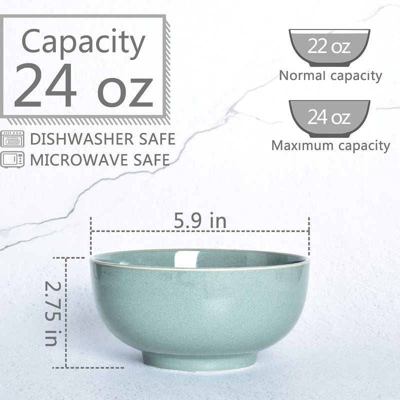 Bosmarlin Ceramic Soup Bowl Set of 4 24 Oz Cereal Bowl for Oatmeal Dishwasher and Microwave Safe 575 Inches Sage Green - Image 2