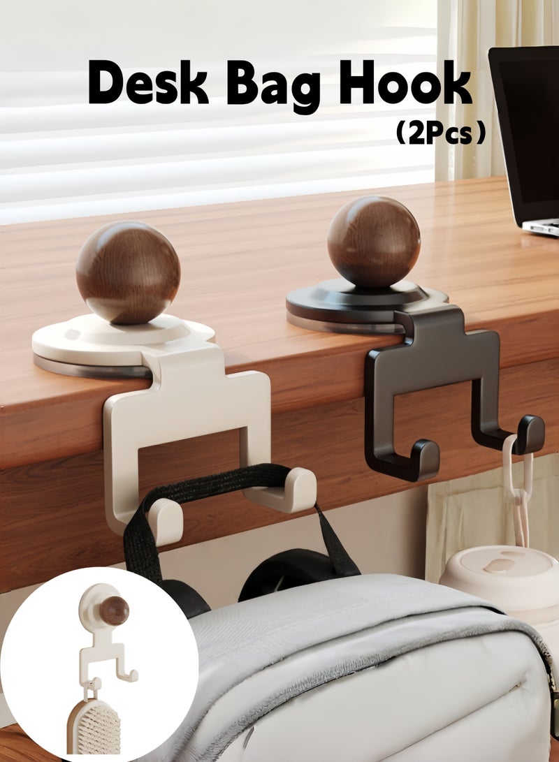 2 قطعة من خطافات الحقيبة المكتبية، خطافات قوية بقاعدة شفط، خطافات مناشف الحمام، خطافات تعليق الحقائب تحت المكتب، للحقائب والمظلات وسماعات الرأس، للمكتب والحمام والمطبخ (لون الجوز الأسود والأبيض) - Image 1