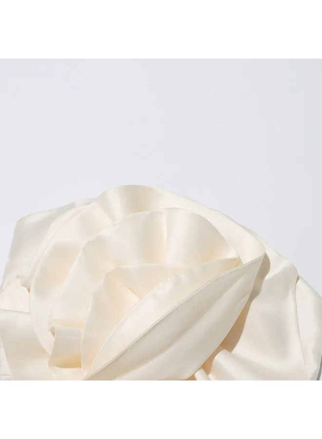 Madam Uniq Elegant Cream - Colored 3D Flower Dress, Strapless & Midi Length, High - Fashion Gown