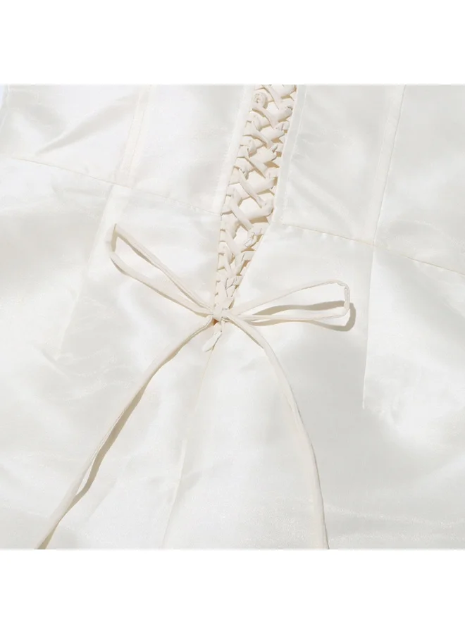 Madam Uniq Elegant Cream - Colored 3D Flower Dress, Strapless & Midi Length, High - Fashion Gown