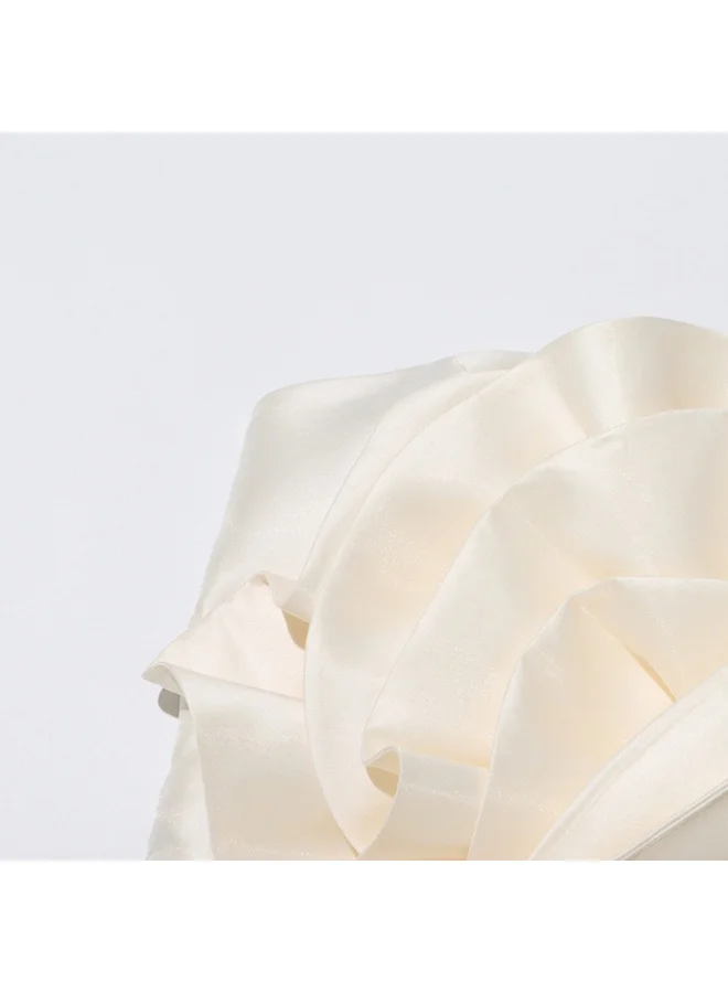 Madam Uniq Elegant Cream - Colored 3D Flower Dress, Strapless & Midi Length, High - Fashion Gown