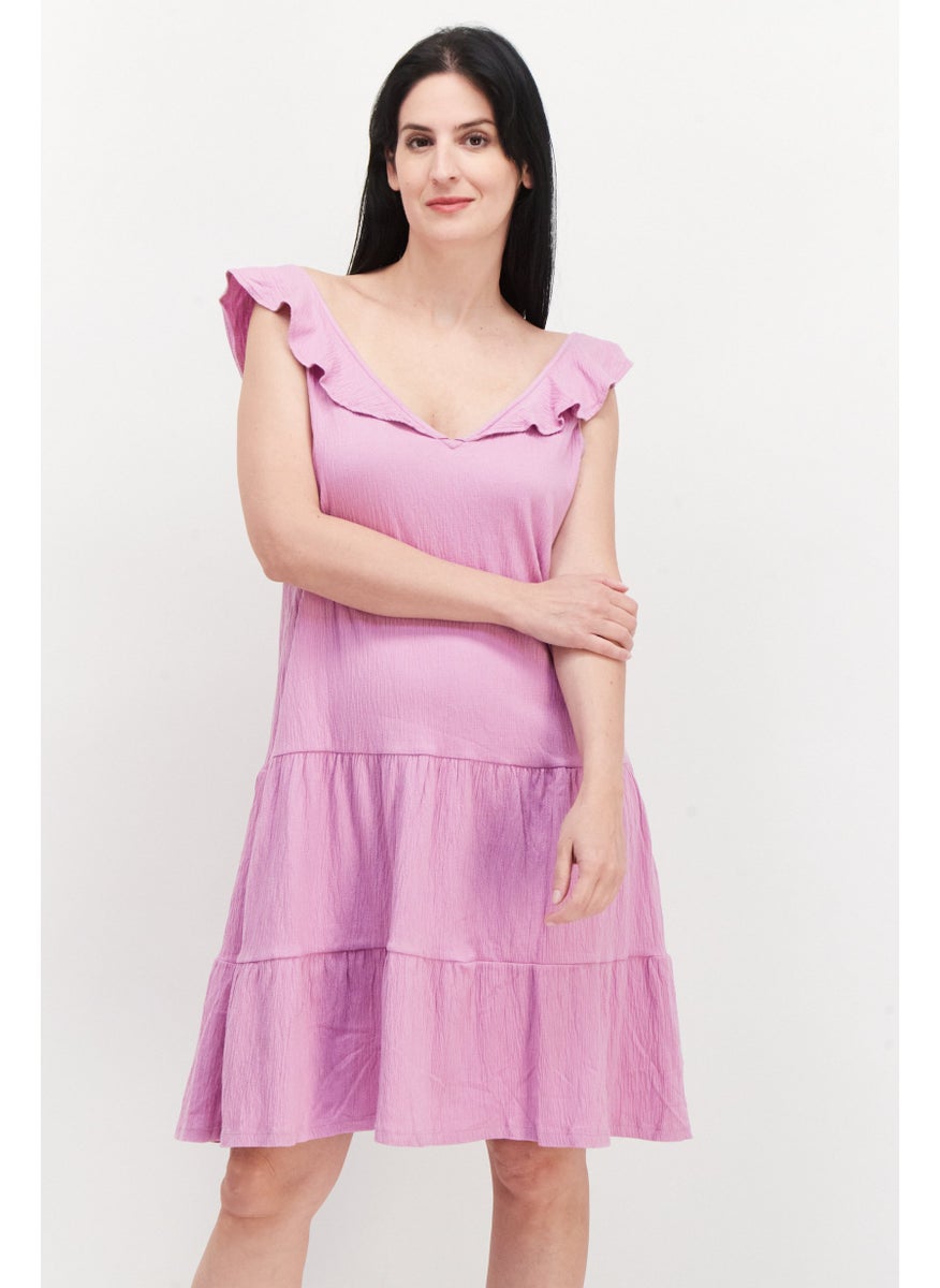 EDC Women Textured Mini Dress, Lavender  - Image 1