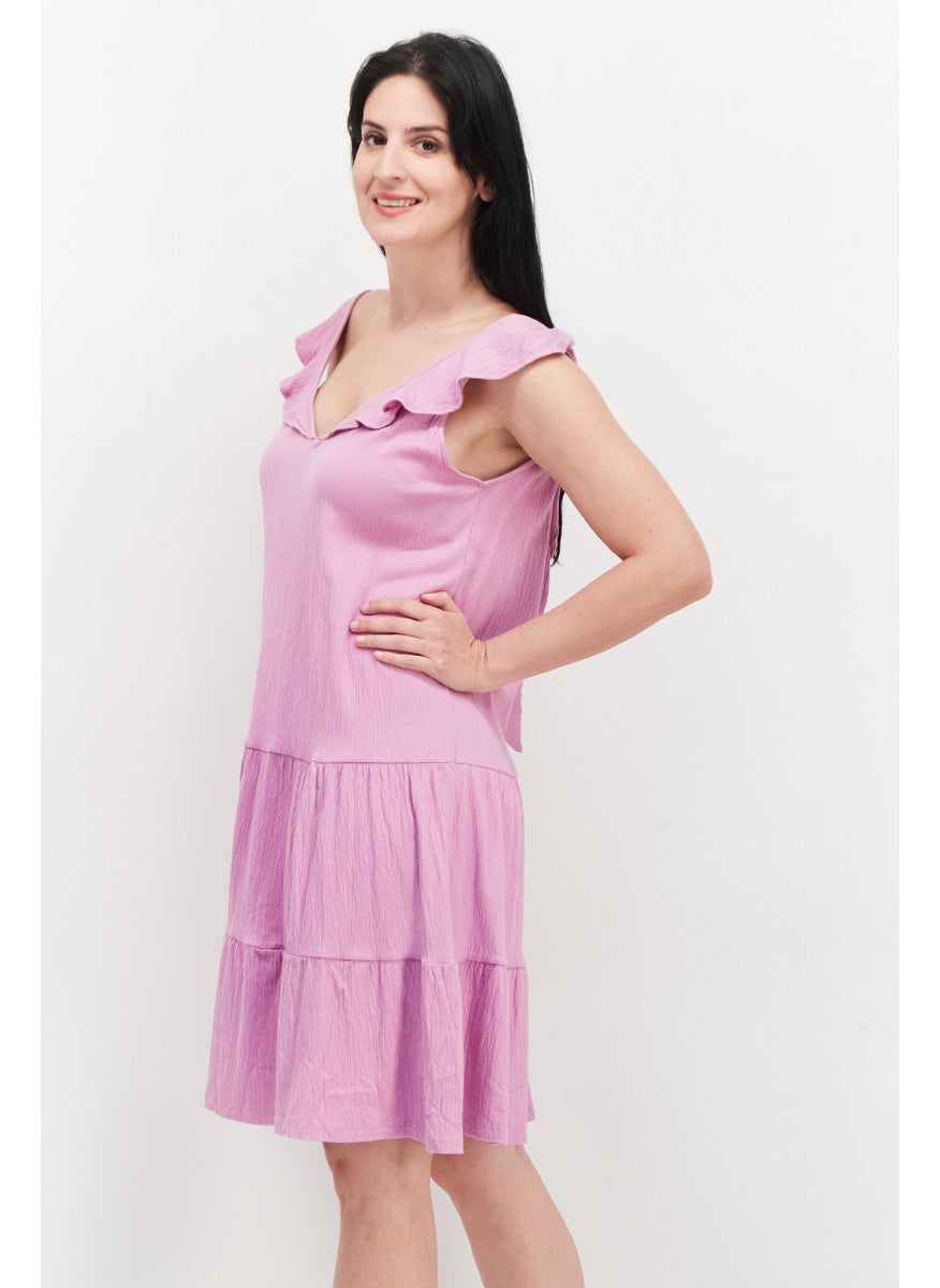 EDC Women Textured Mini Dress, Lavender  - Image 3