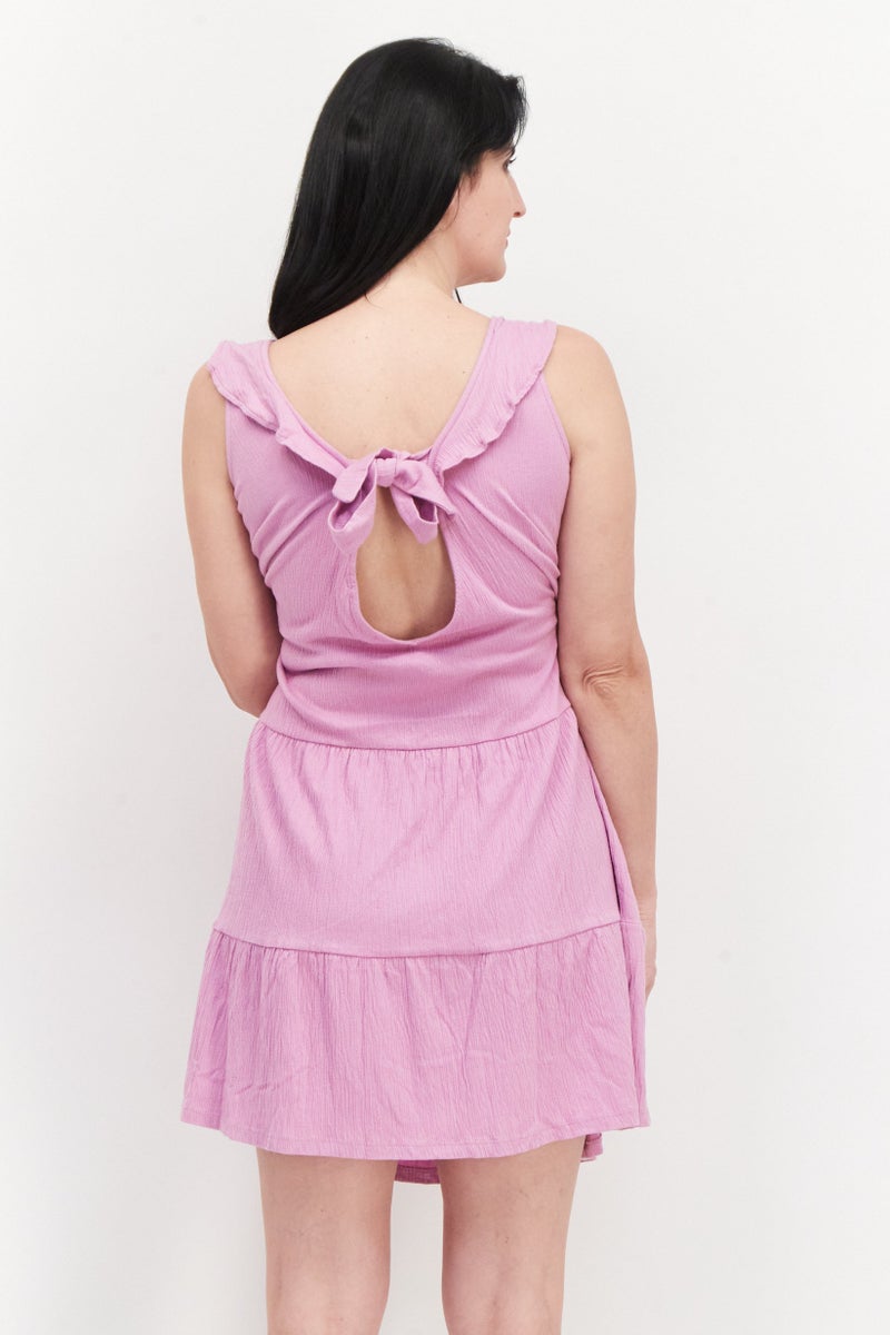 EDC Women Textured Mini Dress, Lavender - Image 4