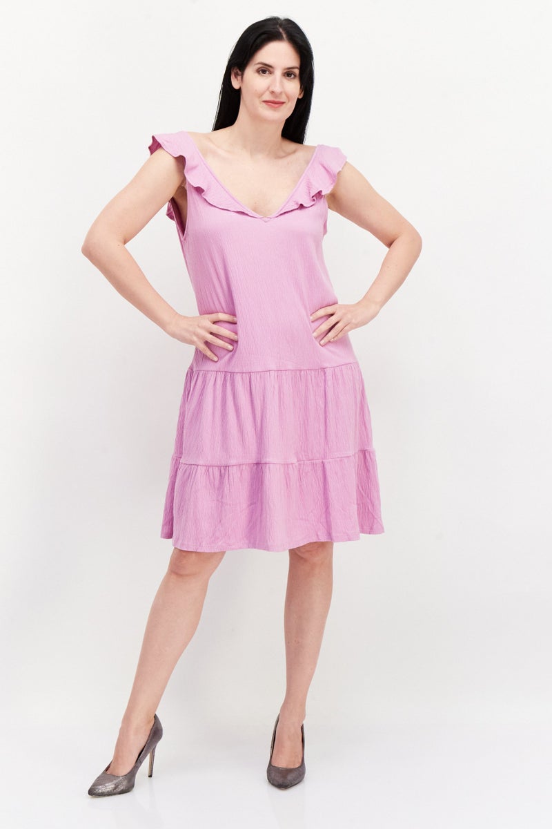 EDC Women Textured Mini Dress, Lavender - Image 2