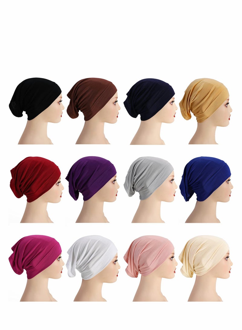 Hijab Undercap Scarf, 12Pcs Under Scarf Cap Caps for Women Men Turban Head Wraps Solid Color Tube Uni Stretch Dreadlocks Neck Cover - Image 1