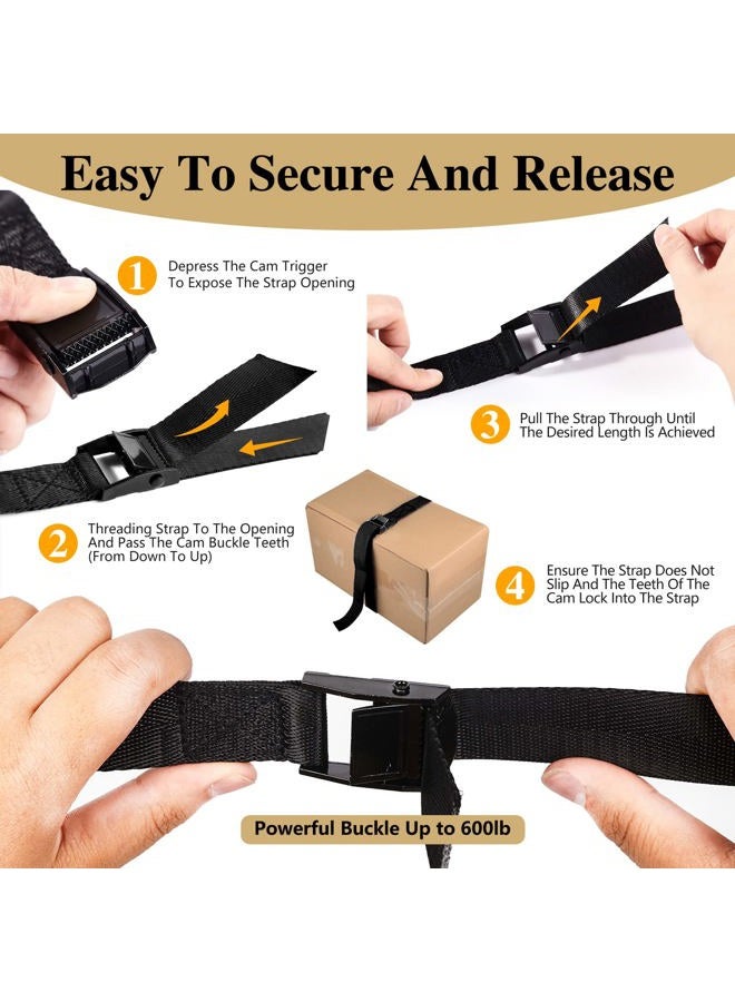 HUANSHA 5Pack Cam Buckle Tie Down Straps, 1" x 8 ft Heavy Duty Lashing Secure Strap Adjustable Black Pull Cinch Strap for Kayak, Cargo, Luggage, Bicycles,Truck, Car Roof Rack, Moving - Image 4