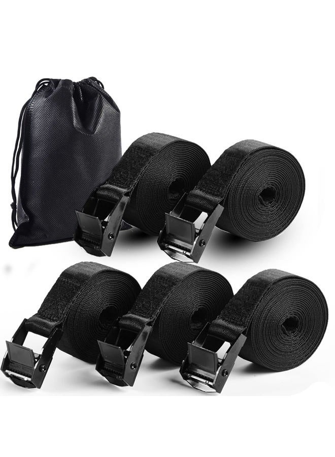 HUANSHA 5Pack Cam Buckle Tie Down Straps, 1" x 8 ft Heavy Duty Lashing Secure Strap Adjustable Black Pull Cinch Strap for Kayak, Cargo, Luggage, Bicycles,Truck, Car Roof Rack, Moving - Image 1