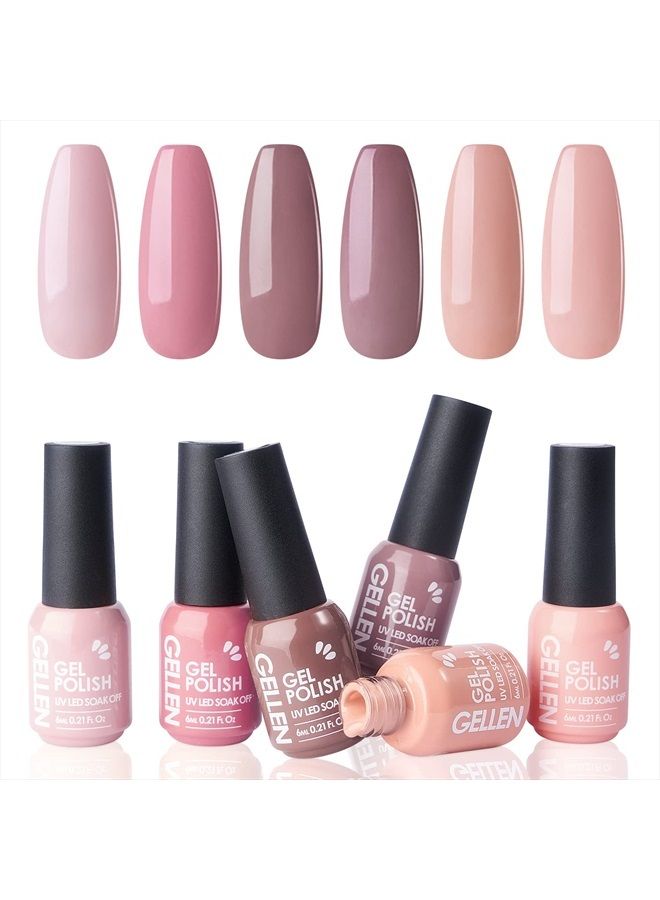 Gellen Fall Gel Nail Polish Kit - Nude Neutrals Brown Orange 6 Colors Gel Polish, Warm Pastels Nail Gel Polish Set Nail Art DIY Home Gel Manicure Set - Image 1