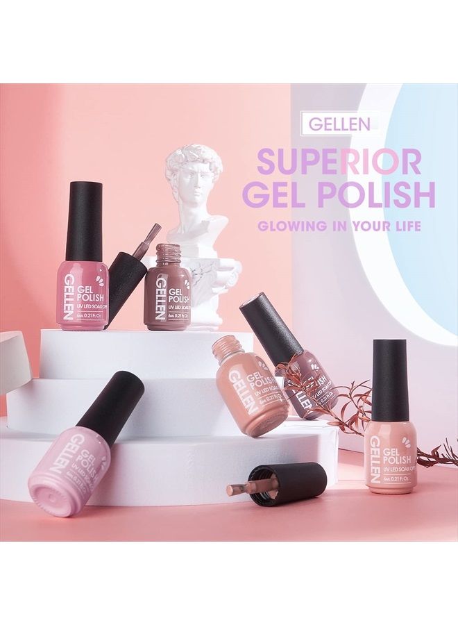 Gellen Fall Gel Nail Polish Kit - Nude Neutrals Brown Orange 6 Colors Gel Polish, Warm Pastels Nail Gel Polish Set Nail Art DIY Home Gel Manicure Set - Image 5