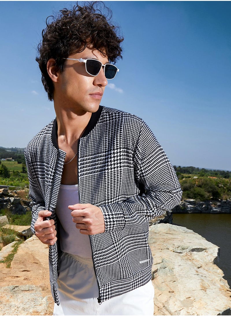 كامبوس سوترا Men's Black & White Zip-Front Houndstooth Jacket  - Image 1