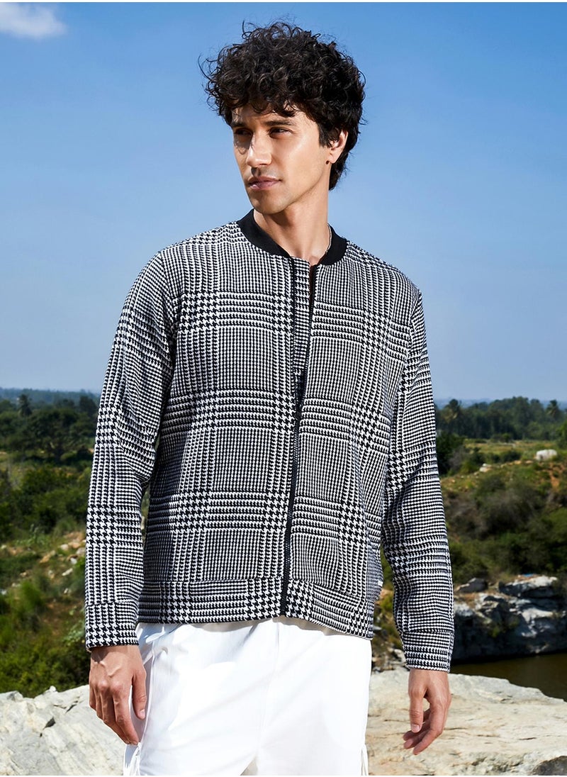 كامبوس سوترا Men's Black & White Zip-Front Houndstooth Jacket  - Image 2