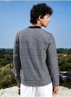 Campus Sutra Men's Black & White Zip-Front Houndstooth Jacket  - Image 5