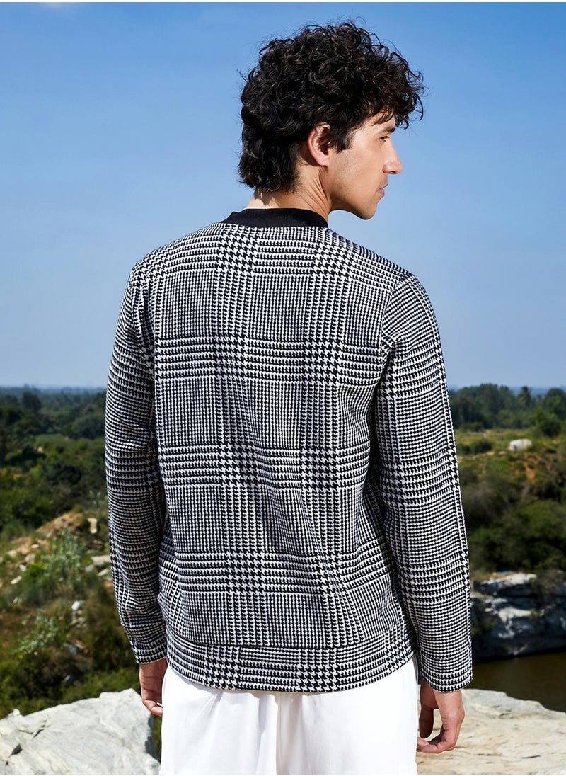كامبوس سوترا Men's Black & White Zip-Front Houndstooth Jacket  - Image 5