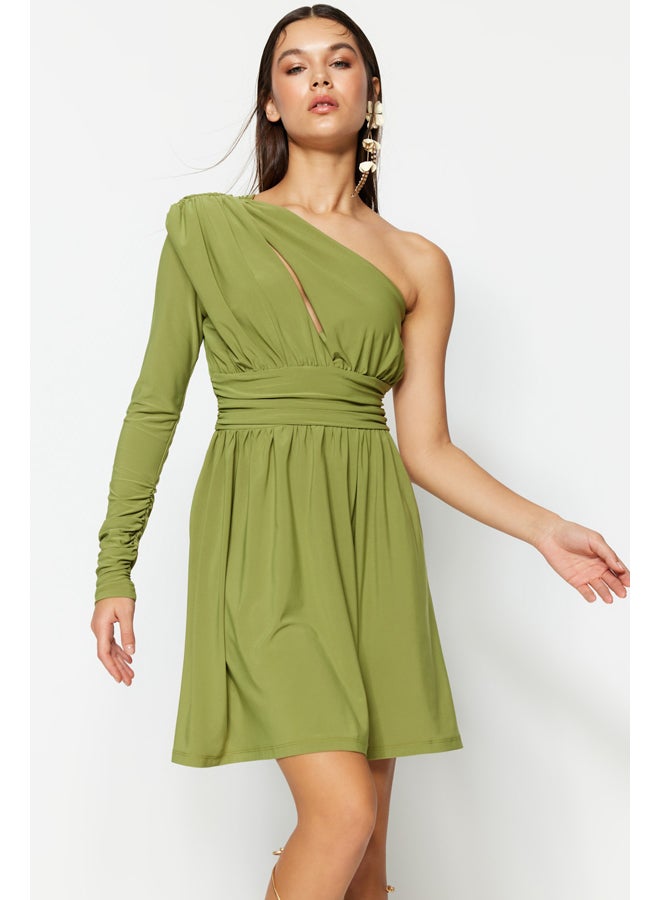 trendyol Light Green Open Waist/Skater Knitted Window/Cut Out Detailed Evening Dress TPRSS23EL00032  - Image 2