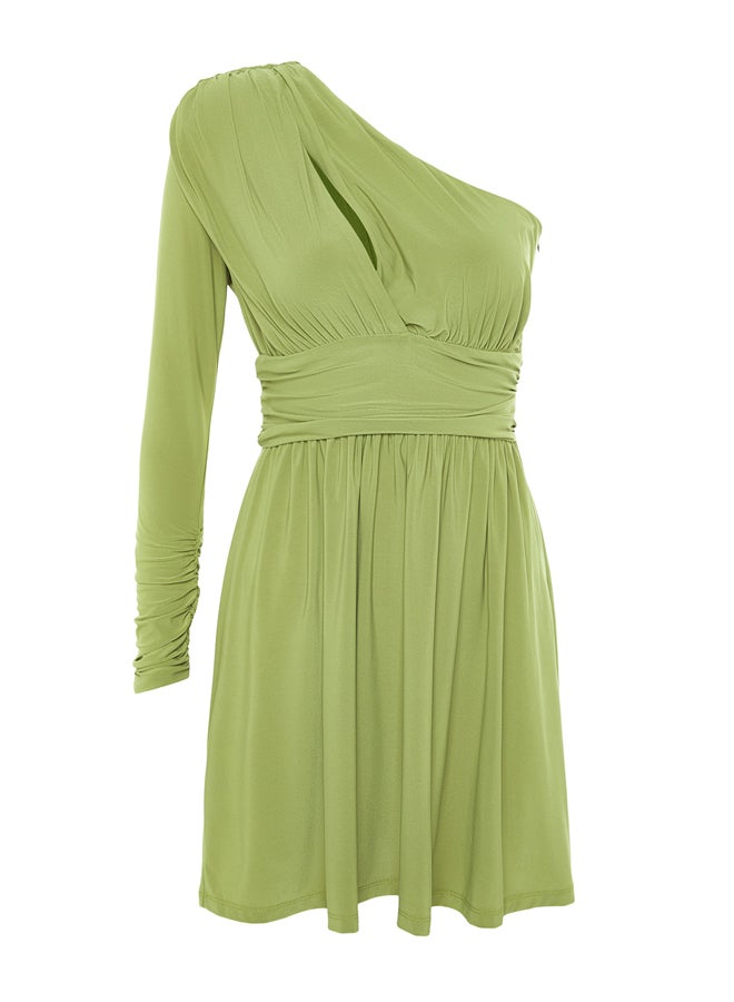 trendyol Light Green Open Waist/Skater Knitted Window/Cut Out Detailed Evening Dress TPRSS23EL00032  - Image 3