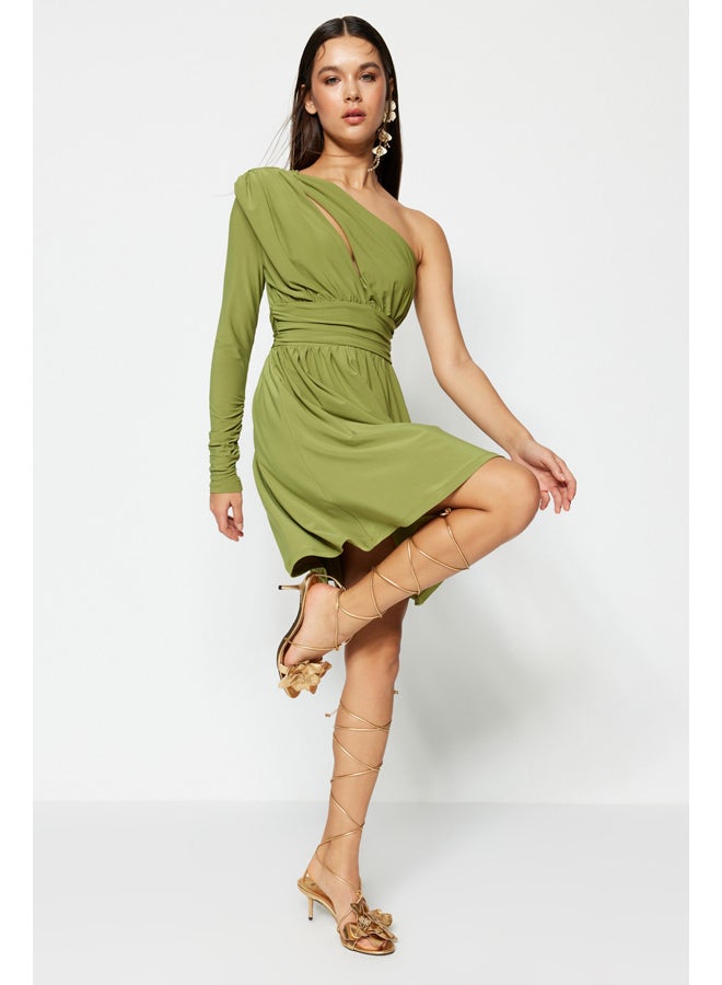 trendyol Light Green Open Waist/Skater Knitted Window/Cut Out Detailed Evening Dress TPRSS23EL00032  - Image 1