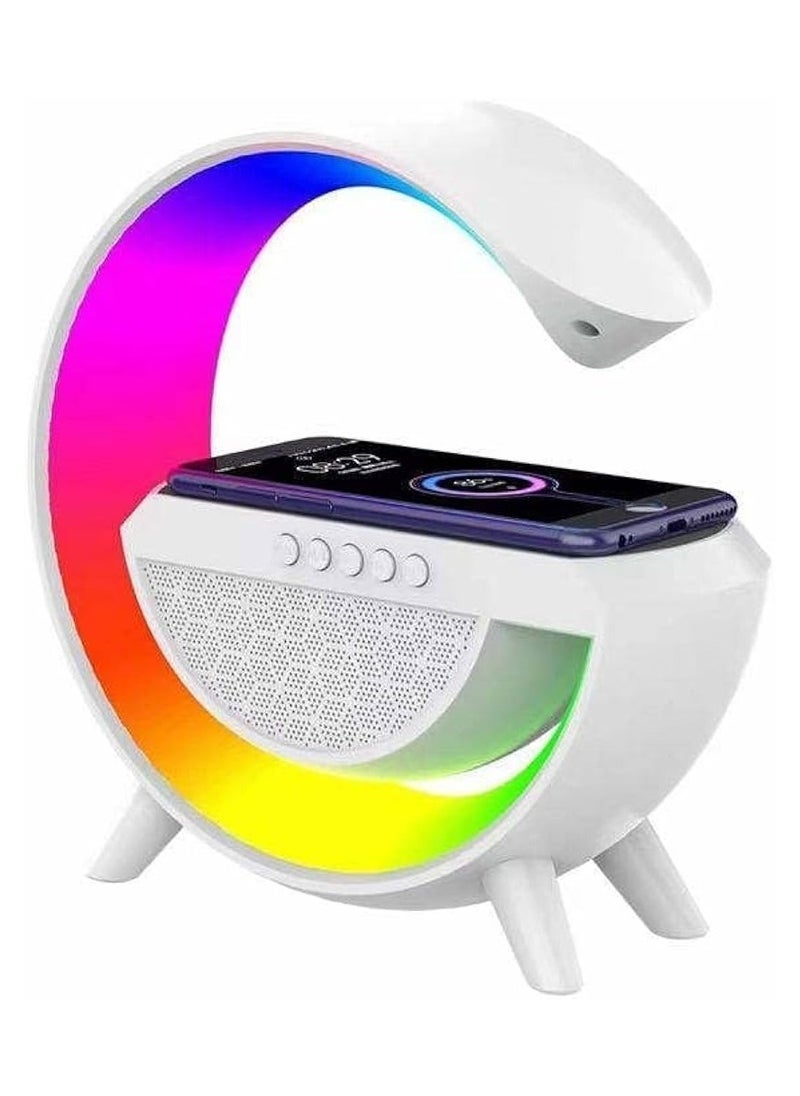ELTRAZONE G Shape Multifunctional Wireless Speaker with 15W Fast Wireless Charging, Atmosphere Lamp & FM Radio – Bluetooth Speaker with Adjustable Lighting Modes, Perfect for Bedroom, Office & Home Decor  - Image 1