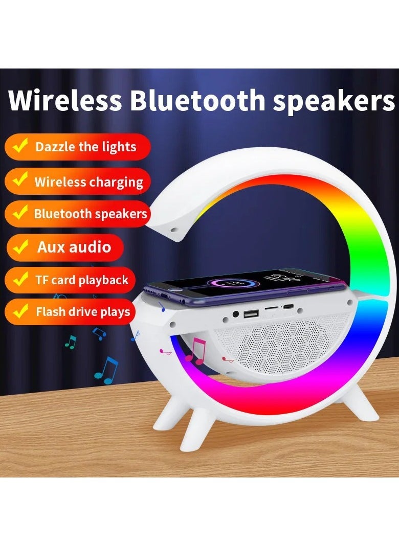 ELTRAZONE G Shape Multifunctional Wireless Speaker with 15W Fast Wireless Charging, Atmosphere Lamp & FM Radio – Bluetooth Speaker with Adjustable Lighting Modes, Perfect for Bedroom, Office & Home Decor  - Image 5