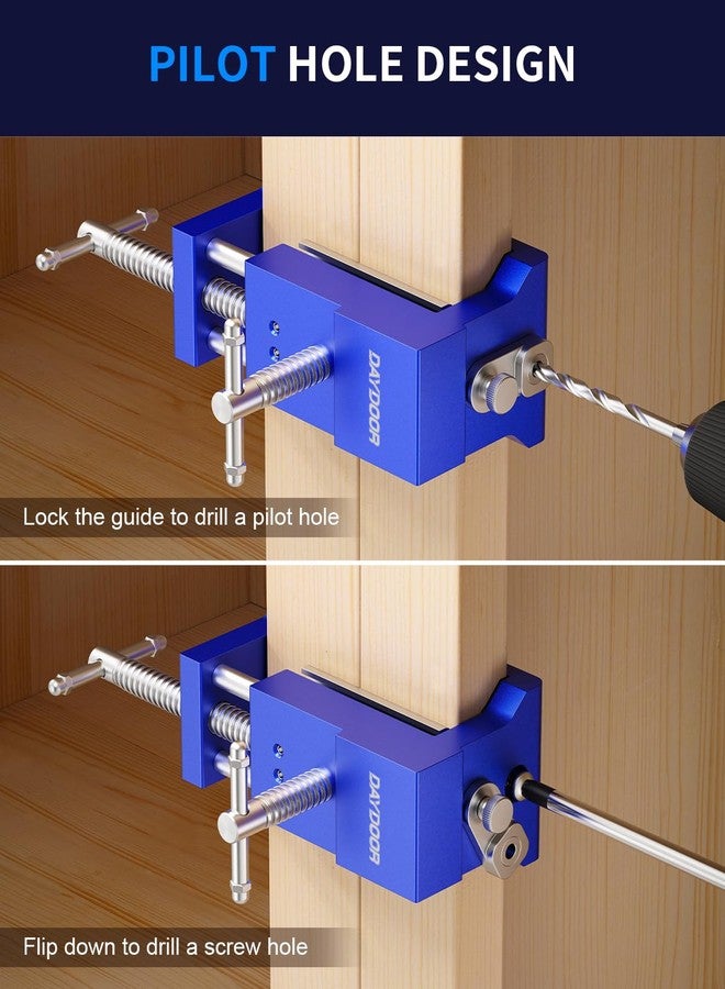 DAYDOOR Professional Cabinet Clamps 4 Pack, Heavy-Duty Cast Steel, Integrated Drill Guide & EVA Protection, Face Frame Alignment Tool for Cabinet Installation & Woodworking, Blue - Image 5