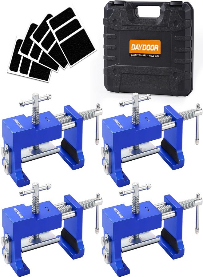 DAYDOOR Professional Cabinet Clamps 4 Pack, Heavy-Duty Cast Steel, Integrated Drill Guide & EVA Protection, Face Frame Alignment Tool for Cabinet Installation & Woodworking, Blue - Image 1