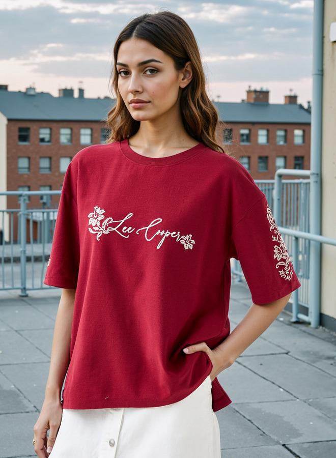 Lee Cooper Embroidered Cotton T-shirt with Crew Neck - Image 1