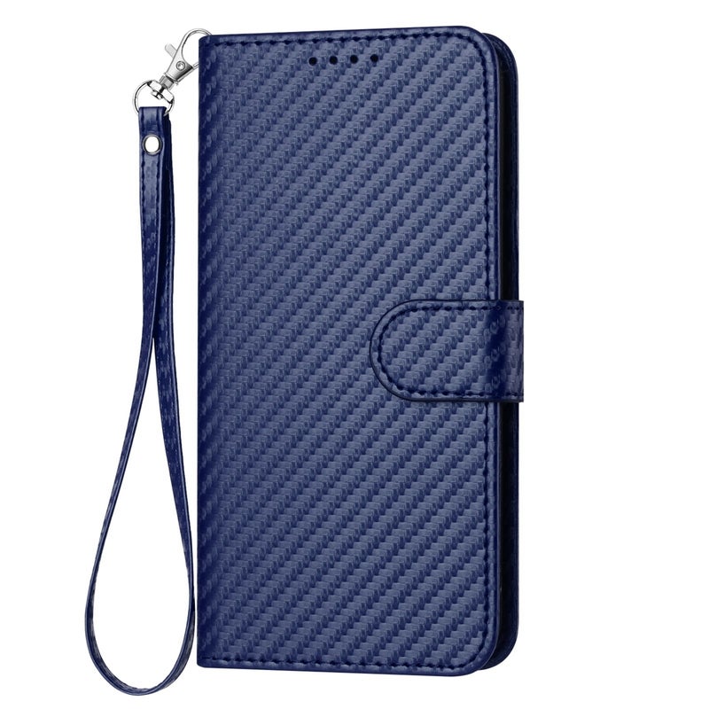 HuHa Protective Cover For Samsung Galaxy M13 India / F13 YX0070 Carbon Fiber Buckle Leather Phone Case with Lanyard(Royal Blue) - Image 2