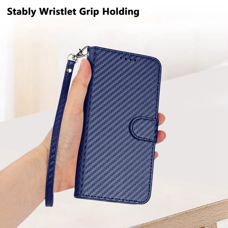 HuHa Protective Cover For Samsung Galaxy M13 India / F13 YX0070 Carbon Fiber Buckle Leather Phone Case with Lanyard(Royal Blue) - Image 5