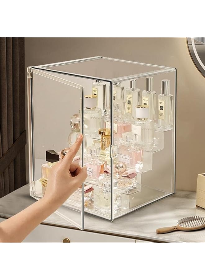 The Bros حامل عرض شفاف مع باب، منظم عطور أكريليك، صندوق تجميل مضاد للغبار، حاوية مكتبية لحامل العطور، تخزين على السطح وحامل عرض من 5 طبقات - Image 4