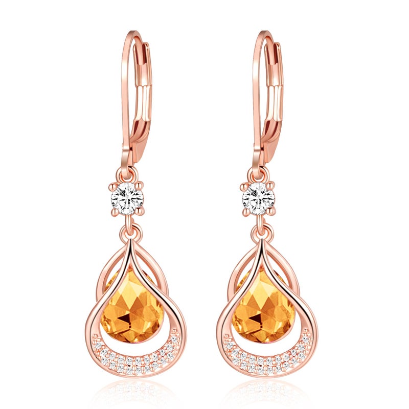 BELLINO Dangle Earrings Trendy Leverback Birthstone Earrings 14K Rose Gold Teardrop Dangle Earrings Fine Jewelry Birthday Gifts for Women (Rose Gold November) - Image 1