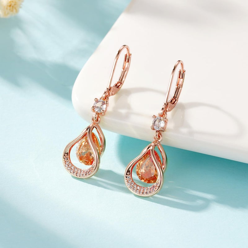 BELLINO Dangle Earrings Trendy Leverback Birthstone Earrings 14K Rose Gold Teardrop Dangle Earrings Fine Jewelry Birthday Gifts for Women (Rose Gold November) - Image 4
