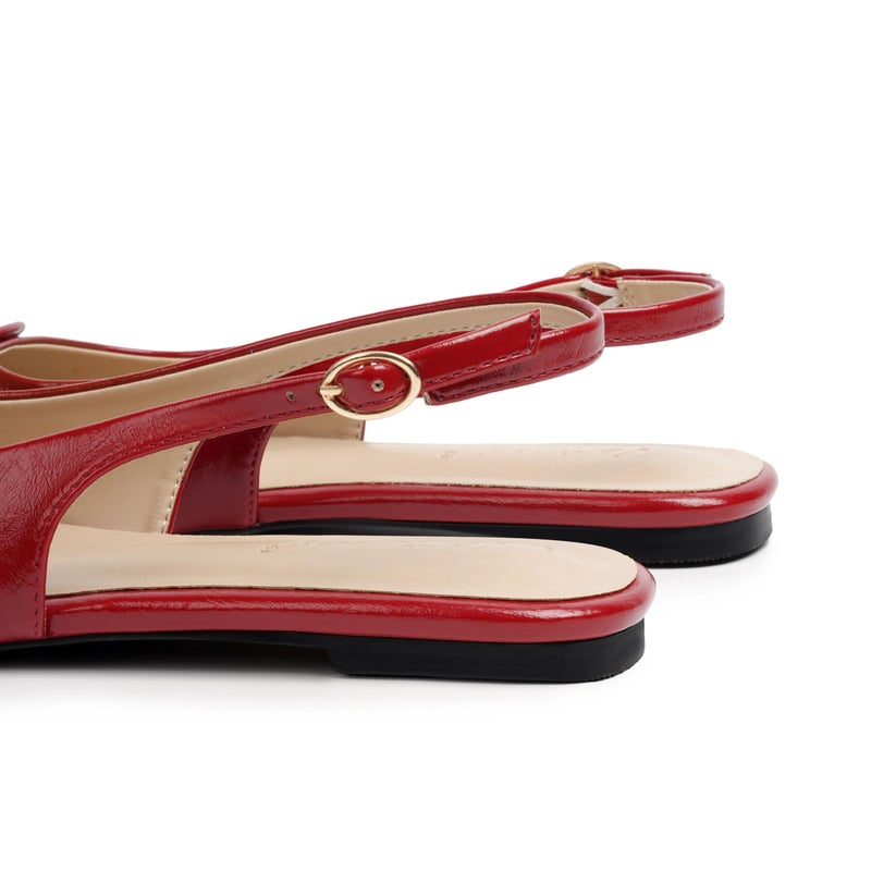 Vertundy Women's Red Slingback Flats Pointed Toe Flats for Women Ankle Strap Sandals Circle Square Decorative Fashion Design Pumps Shoes - Image 4