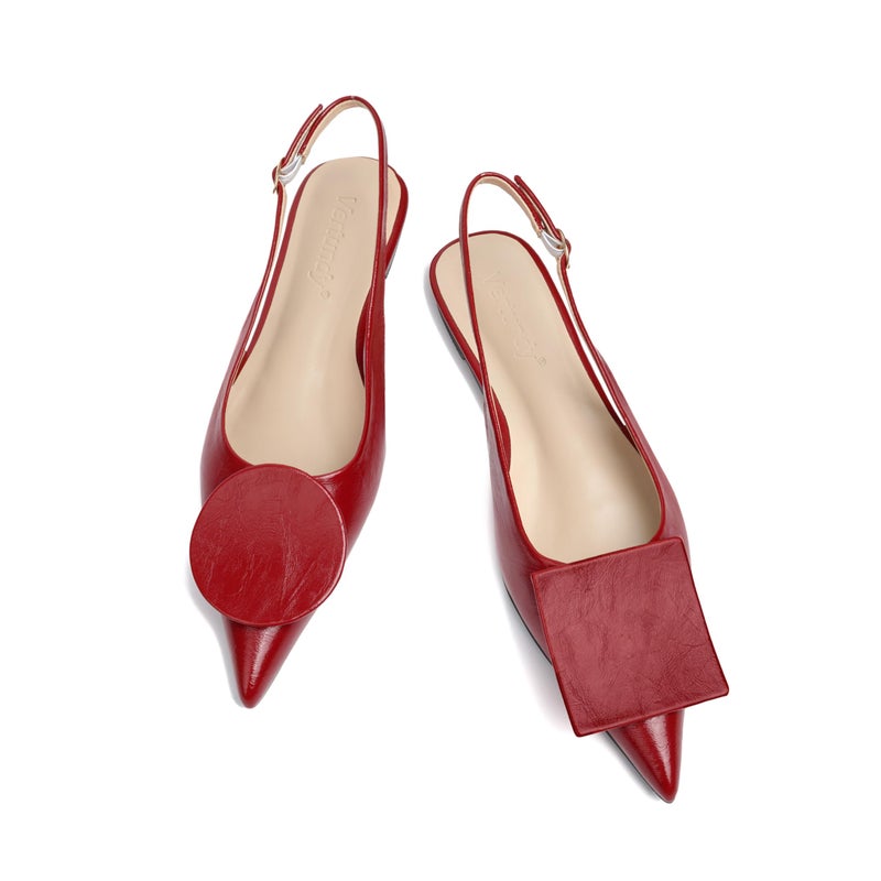 Vertundy Women's Red Slingback Flats Pointed Toe Flats for Women Ankle Strap Sandals Circle Square Decorative Fashion Design Pumps Shoes - Image 1