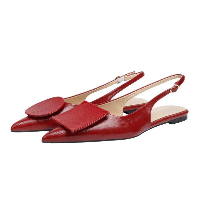 Vertundy Women's Red Slingback Flats Pointed Toe Flats for Women Ankle Strap Sandals Circle Square Decorative Fashion Design Pumps Shoes - Image 5