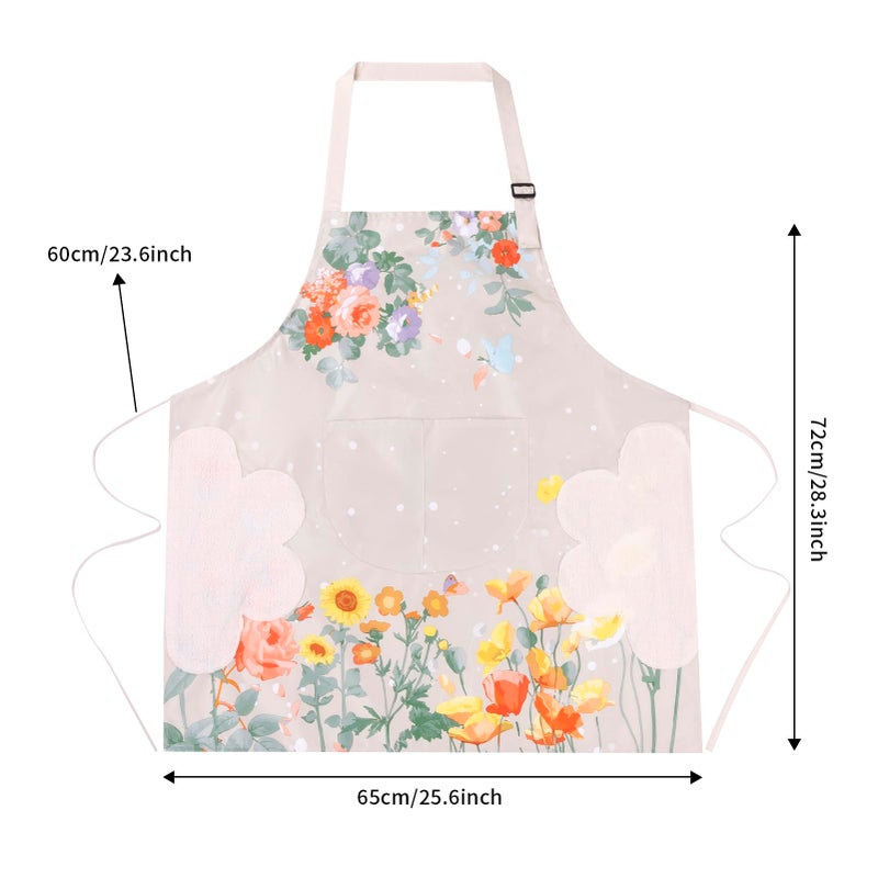 DILLMAN 2 Pack Floral Aprons with Pocket, Blooming Womens Aprons Waterproof Adjustable Cooking Aprons for Kitchen Gardening and Salon (2Pack #A) - Image 2