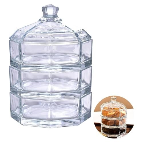Incrizma 3 Tier Decorative Stackable Clear Glass Container, Canister, Organizer, Apothecary Jar Set with Lid - Nice for Cookie Candy Snack Display or Kitchen, Bathroom Decoration (INTG10594L3) - Image 2