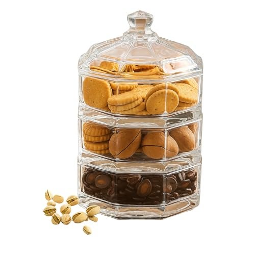 Incrizma 3 Tier Decorative Stackable Clear Glass Container, Canister, Organizer, Apothecary Jar Set with Lid - Nice for Cookie Candy Snack Display or Kitchen, Bathroom Decoration (INTG10594L3) - Image 1