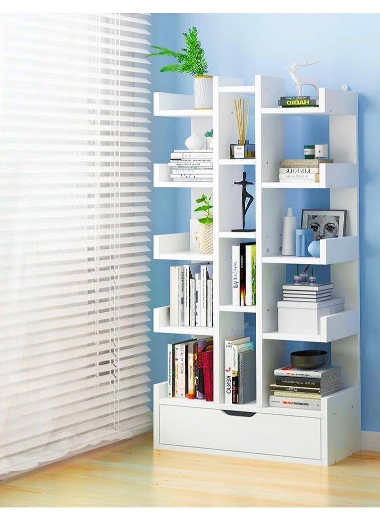 Floor Standing Tree-Shaped Bookcase, 18-Cube Bookcase with Drawers, Free Standing Open Book Shelves, Display Storage Shelf, Wooden Bookcase for Bedroom, Living Room, Kitchen, Office (White) - pzsku/ZD1AA98B2A5FCED27D189Z/45/_/1732098019/58f5db50-5626-40bd-88e8-772b2a91d632