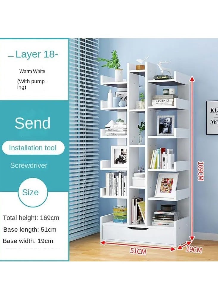 Floor Standing Tree-Shaped Bookcase, 18-Cube Bookcase with Drawers, Free Standing Open Book Shelves, Display Storage Shelf, Wooden Bookcase for Bedroom, Living Room, Kitchen, Office (White) - pzsku/ZD1AA98B2A5FCED27D189Z/45/_/1732098029/0ecd7995-4096-4825-907d-b3b2f8846ec5