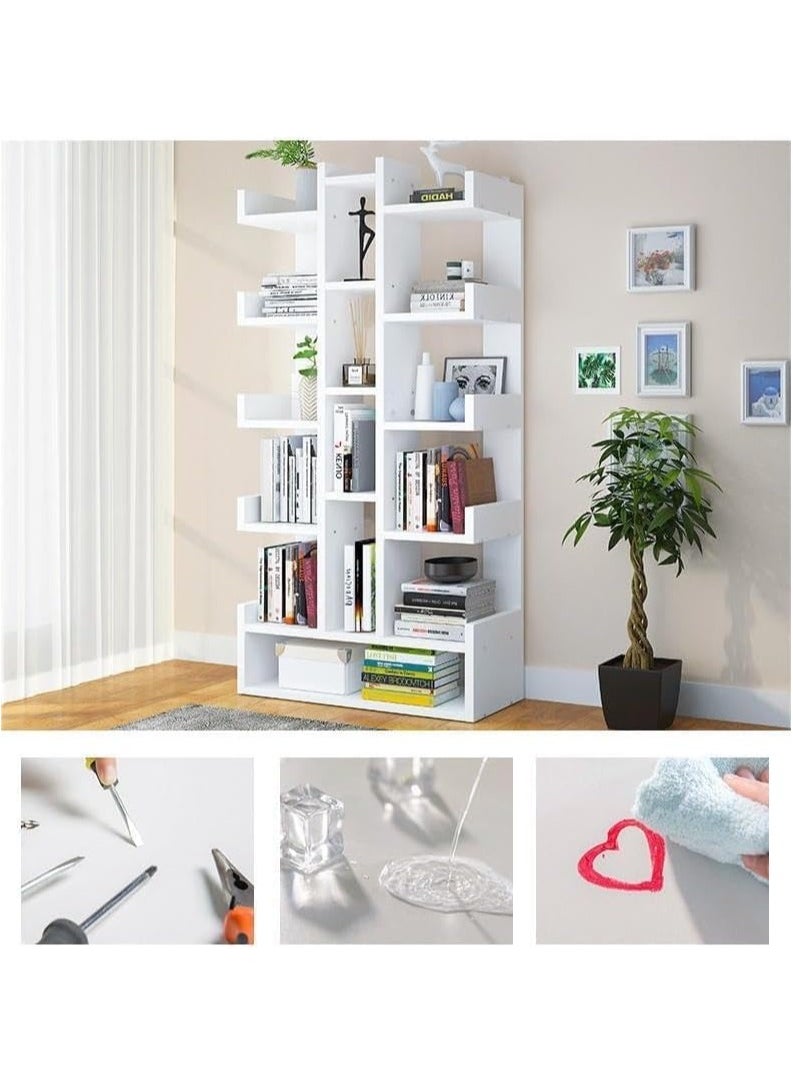 Floor Standing Tree-Shaped Bookcase, 18-Cube Bookcase with Drawers, Free Standing Open Book Shelves, Display Storage Shelf, Wooden Bookcase for Bedroom, Living Room, Kitchen, Office (White) - pzsku/ZD1AA98B2A5FCED27D189Z/45/_/1732098040/eb0451a3-bcd6-4337-9d10-28c1e8f7d822