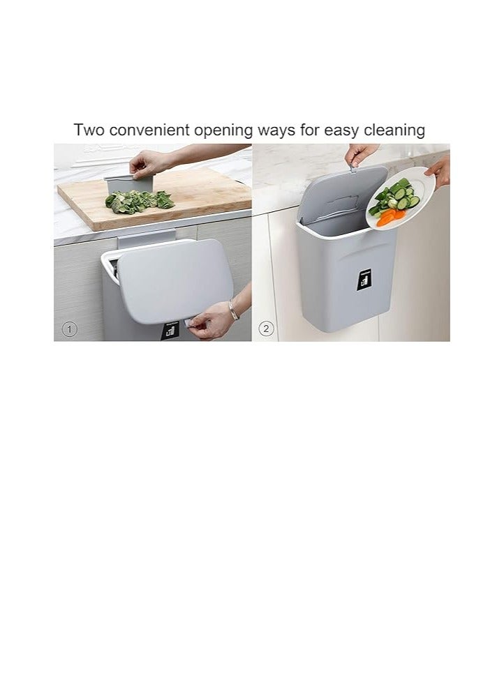ميكسد صندوق سماد المطبخ MIXDE لسطح الطاولة أو تحت الحوض، سلة مهملات صغيرة معلقة مع غطاء للخزانة/الحمام/غرفة النوم/المكتب/التخييم، دلو سماد داخلي قابل للتركيب (رمادي) - Image 3